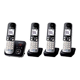 Panasonic KX-TG6824 - Schnurlostelefon - Anrufbeantworter mit Rufnummernanzeige - DECT - Schwarz + 3 zusätzliche Handsets