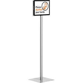 Panneau d'affichage Durable Info Stand Basic, format A4 vertical &amp; horizontal, lisible des deux côtés, 2 cadres d'information DURAFRAME® MAGNETIC, kit de montage inclus, métal