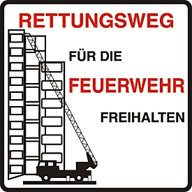 Panneau d'interdiction de stationner « Rettungsweg für die Feuerwehr freihalten » (« Libérer l'issue de secours pour les pompiers »)