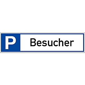 Panneau de parking moedel "Visiteur", pour montage mural ou sur poteau, L 460 x l 100 mm, aluminium, blanc-noir-bleu