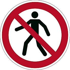 Panneau de signalisation Durable, rond, pour l'intérieur, motif "piéton interdit", EN ISO 7010, autocollant, blanc-rouge, 1 pièce
