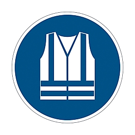 Panneau de signalisation Durable, rond, pour l'intérieur, motif "Utiliser un gilet de sécurité", EN ISO 7010, autocollant, bleu-blanc, 1 pièce