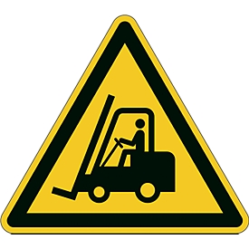 Panneau de signalisation Durable, triangulaire, pour l'intérieur, motif "Attention aux chariots de manutention", EN ISO 7010, autocollant, noir-jaune, 1 pièce