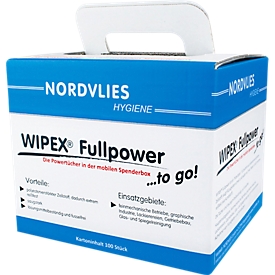 Paños de limpieza WIPEX Fullpower, sin pelusa, extremadamente resistentes al desgarro, caja dispensadora