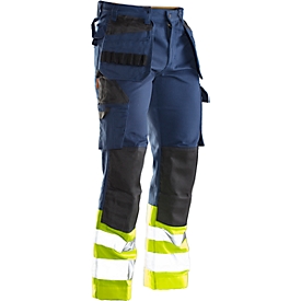 Pantalon tailleur Jobman 2277 PRATIQUE, Hi-Vis, avec genouillères et poches de rangement, classe de protection I, bleu foncé I jaune, 58