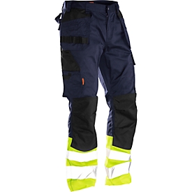 Pantalon tailleur Jobman 2513 PRACTICAL, Hi-Vis, avec genouillères et poches étuis, EN ISO 20471 classe 1, bleu foncé I jaune, 48