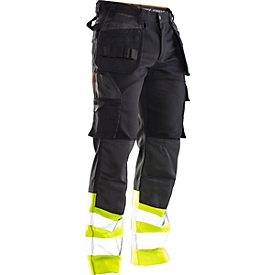 Pantalones Jobman 2277 PRACTICAL, hi-vis, con rodilleras y bolsillos para fundas, clase de protección I, negro I amarillo, 52