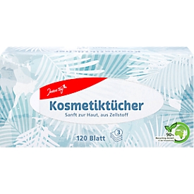 Pañuelos cosméticos "Jeden Tag", 120 unidades, 3 capas, en caja dispensadora, pulpa de madera, blanqueados sin cloro, blancos