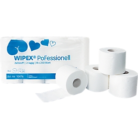 Papel higiénico WIPEX, 2 capas, 250 hojas por rollo, 64 rollos