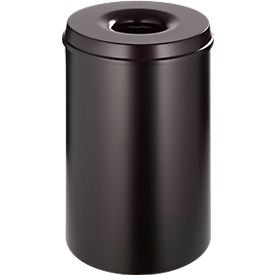 Papelera, para uso interior y exterior, volumen 15 l, tapa autoextinguible, Ø 255 x H 300 mm, metal, negro/negro