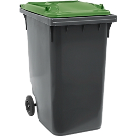 Papelera SSI Schäfer GMT, 360 l, hasta 144 kg, móvil, preparada para portavirutas, PE, negro-verde