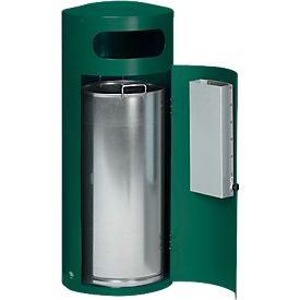 Papelera VAR KS 70, redonda, 70 l de capacidad, con cenicero interior, con cerradura, autoextinguible, con cubo interior, chapa de acero, verde musgo