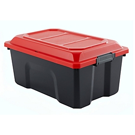 Paperflow Boîte de rangement Locker, 40 L, polypropylène, couvercle à charnières, fermeture à anneau en L, empilable, L 580 x l 385 x H 275 mm, noir/rouge