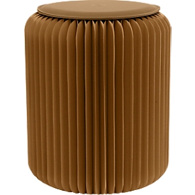 Paperflow faltbarer Sitzhocker, Wabenkarton, Sitzkissen aus Kunstleder, Ø 300 mm x H 420 mm, bis 300 kg, braun