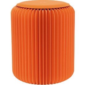 Paperflow faltbarer Sitzhocker, Wabenkarton, Sitzkissen aus Kunstleder, Ø 300 mm x H 420 mm, bis 300 kg, orange