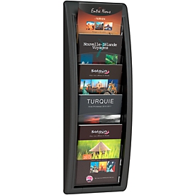 Paperflow Quickfit brochure wall holder, 5 compartments in DIN A5 format, W 228 x D 95 x H 650 mm, polystyrene, black