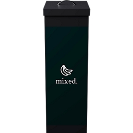 Paperflow recycling bak, inhoud 60 l, voor restafval, met afneembaar deksel &amp; pictogram, uitbreidbaar, L 363 x B 263 x H 760 mm, polystyreen, zwart-zwart