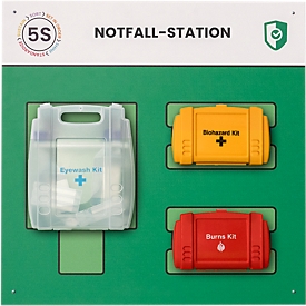 Paperflow Shadowboard „Notfall-Station“, Wandmontage, für 1 Augenspülstation/1 Erste-Hilfe-Kasten/1 Biogefahr-Set, erweiterbar, B 750 x H 750 mm, grün