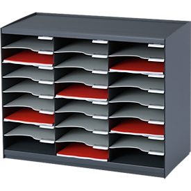 PAPERFLOW sorting station, A4, polystyrene, 24 compartments, W 674 x D 304 x H 548 mm, anthracite