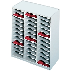 PAPERFLOW sorting station, A4, polystyrene, 36 compartments, W 674 x D 304 x H 791 mm, light grey