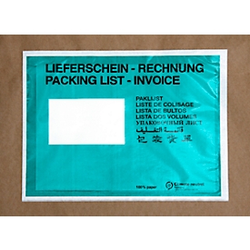 Papier-Dokumententasche/Lieferscheintasche SecurePack, C5, Fenster links, mit Aufdruck, selbstklebend, Pergaminpapier, grün, 250 Stück