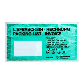 Papier-Dokumententasche/Lieferscheintasche SecurePack, DIN lang, Fenster links, mit Aufdruck, selbstklebend, Pergaminpapier, grün, 250 Stück