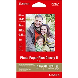 Papier photo Plus Glossy II PP-201 Canon, 265 g/m², 50 feuilles, 10 x 15 cm