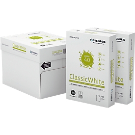 Papier recyclé ClassicWhite Steinbeis, format A4, 80 g/m², blanc presse, 1 carton = 5 x 500 feuilles