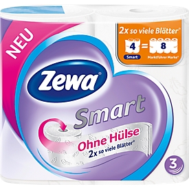 Papier toilette Smart Zewa, blanc, 3 épaisseurs, 300 feuilles par rouleau, 4 rouleaux