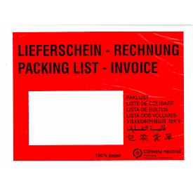 Papieren documentenvelop/brievenvelop SecurePack, C6, venster links, met print, zelfklevend, 100% recyclebaar glaspapier, rood, 250 stuks