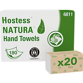 Papieren handdoeken Kimberly Clark Hostess™ Natura™, zigzagvouwen, 2-laags, 20 x 180 vellen, gerecycled papier, grijs