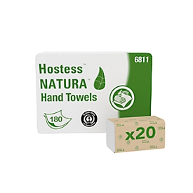 Papieren handdoeken Kimberly Clark Hostess™ Natura™, zigzagvouwen, 2-laags, 20 x 180 vellen, gerecycled papier, grijs