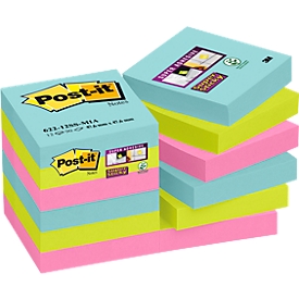 Papillons adhésifs POST-IT Super Sticky Notes Cosmic 622-12SS-COS, 48 x 48 mm, repositionnables, emballés sans cellophane, couleur, 12 x 90 feuilles