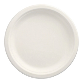 Papstar Assiette en canne à sucre (bagasse) Ø 23 cm blanc, anti-coupure, micro-ondes 800 W, EN 13432, paquet de 50