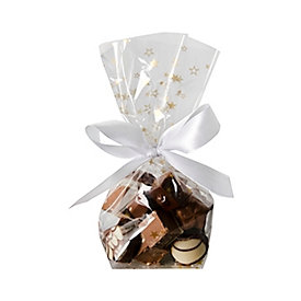 Papstar bodemzak, met gouden sterren, dikte 30 μ, L 160 x B 95 x H 40 mm, polypropeen, goud-transparant, 10 stuks