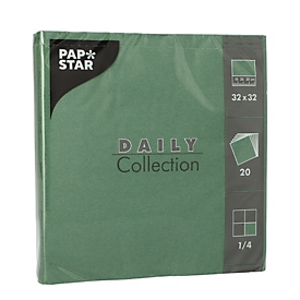 Papstar "Daily Collection" servetten, met ¼ vouw, 320 x 320 mm, 20 stuks, donkergroen