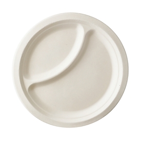 Papstar pure wegwerpborden, 2-delig, ø 230 mm, 50 stuks, composteerbaar, magnetronbestendig, gemaakt van suikerriet, wit