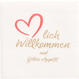 Papstar Servietten 'Herzlich Willkommen & Guten Appetit', 2‑lagig, 20×20 cm, 1/4‑Falz, FSC, 125 Stück