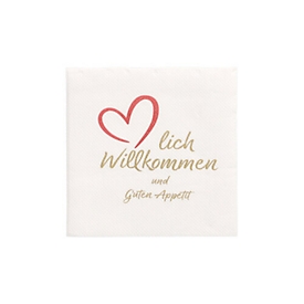 Papstar Servietten 'Herzlich Willkommen & Guten Appetit', 2‑lagig, 20×20 cm, 1/4‑Falz, FSC, 125 Stück