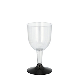Papstar Verre à pied pour vin blanc 0,1 l avec trait de remplissage, calice transparent, pied noir, paquet de 20, hauteur 11 cm
