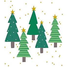 Papstar Weihnachts-Servietten „Winter Trees“, 3-lagig, ¼-Falz, mit Motiv, B 330 x H 330 mm, Tissue, grün, 20 Stück