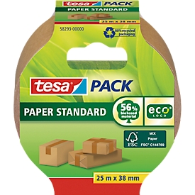Parcel tape tesapack Paper Standard ecoLogo, for parcels up to 10 kg, W 38 mm x L 25 m, FSC certified paper, brown