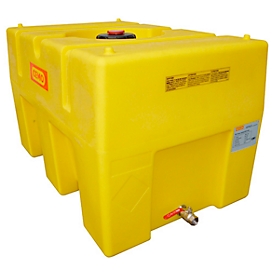 PE drum, box-shaped, polyethylene, filling opening ø 140 mm with screw lid, with baffle, yellow, W 760 x D 1160 x H 1020 mm, 600 l