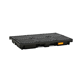PE opvangbak CEMO 220/6, met 6 PE roosters, B 1860 x D 1260 x H 200 mm, 220 l, voor 6 x 200 l vaten, tot 1800 kg