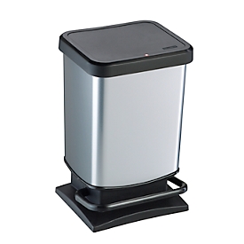 Pedal bin Rotho PASO, 20 l, rectangular, odor-proof, plastic (BPA-free), silver metallic
