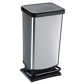 Pedal bin Rotho PASO, 40 l, rectangular, odor-proof, plastic (BPA-free), silver metallic