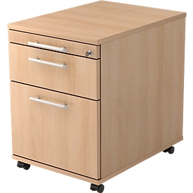 Pedestal móvil, 1 cajón, 1 cajón para utensilios, cajón para carpetas colgantes, ancho 428 x fondo 580 x alto 590 mm, decoración de roble