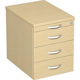 Pedestal móvil PALENQUE, 3 cajones, cajón para utensilios, ancho 430 x fondo 600 x alto 566 mm, arce