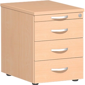 Pedestal móvil PALENQUE, 3 cajones, cajón para utensilios, ancho 430 x fondo 600 x alto 566 mm, haya