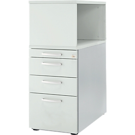 Pedestal Schäfer Shop Genius con estante superior, con cerradura, asa redonda, gris claro